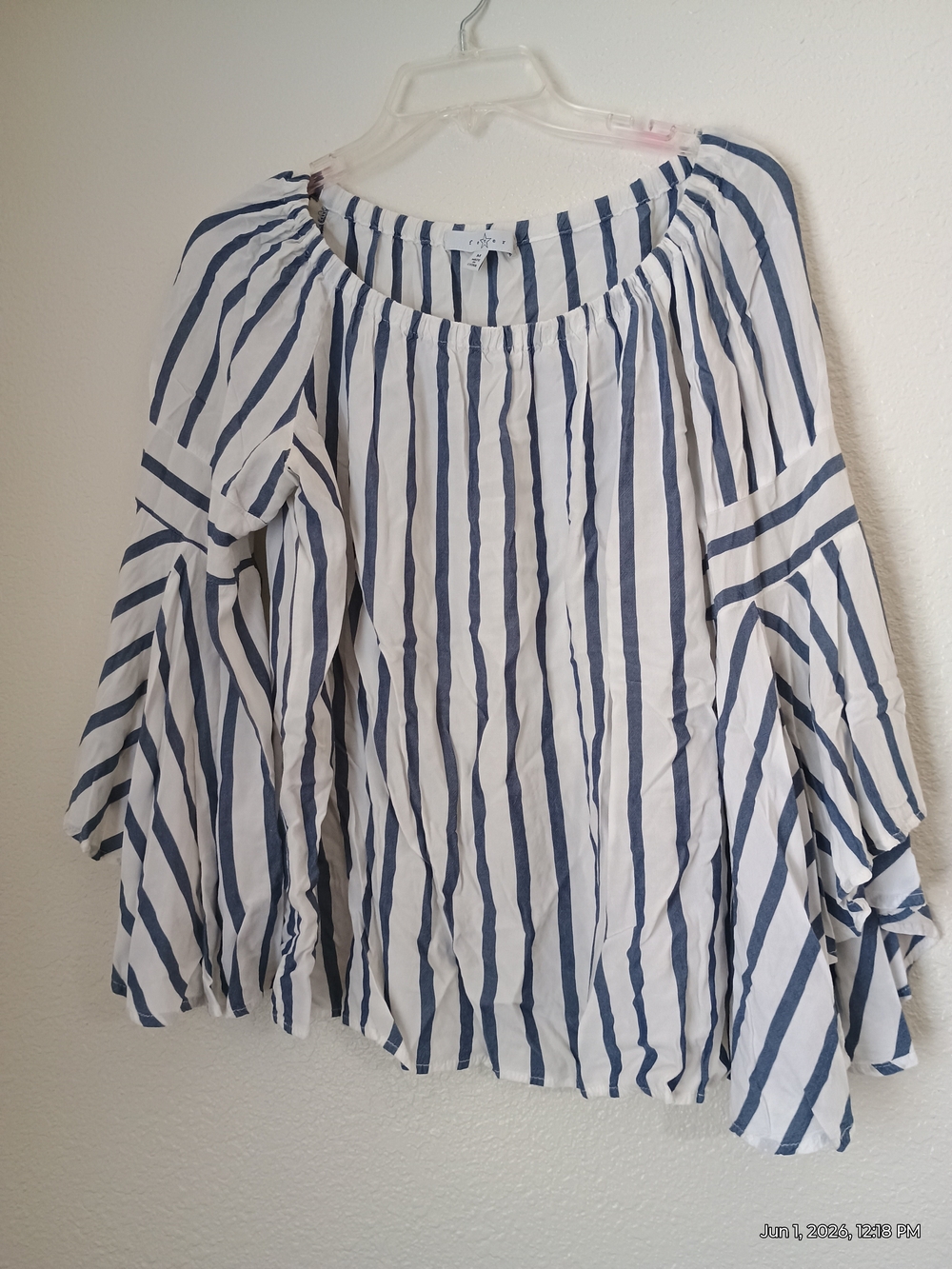 Fever Navy and White Stripe Peasant Blouse